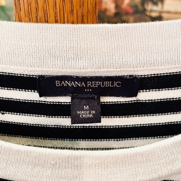 Banana Republic Factory 3/4 sleeve stretch knit sweater dress SZ M black white - Picture 4 of 9